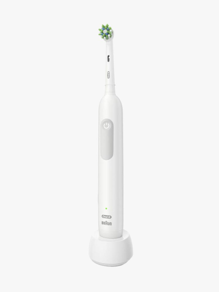 Oral-B Pro 1000 Rechargeable Electric Toothbrush in branded component on a light gray background