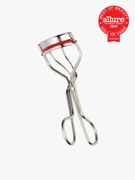 Kevyn Aucoin The Eyelash Curler silver eyelash curler on light gray background with red Allure Best of Beauty Hall of Fame seal in the top right corner