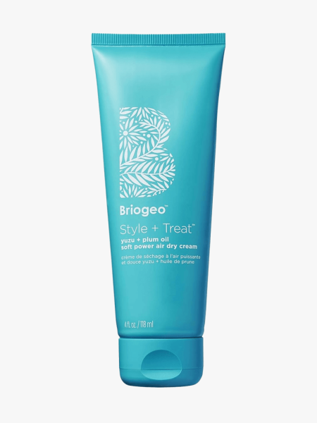 Briogeo Style + Treat Yuzu + Plum Oil Soft Power Air Dry Cream in branded tube component on a light gray background